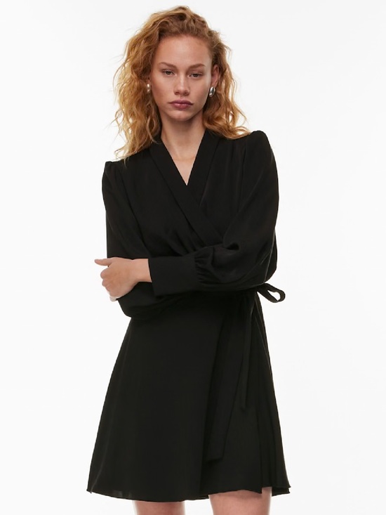 Babaton Dresses & Skirts - Babaton Aritzia Hyde Black Wrap Dress with Long Sleeves
